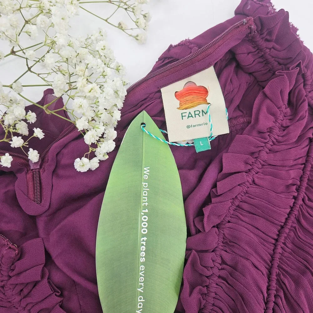 NWT Farm‎ Rio Chiffon Ruffled Blouse in Bordeaux - Sz Large - Picture 10 of 15